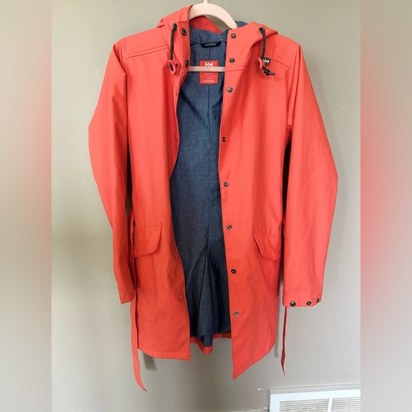 Helly Hansen Women's Orange Kirkwall Rain Jacket/Trenchcoat Blue Chambray Lining - Picture 5 of 7